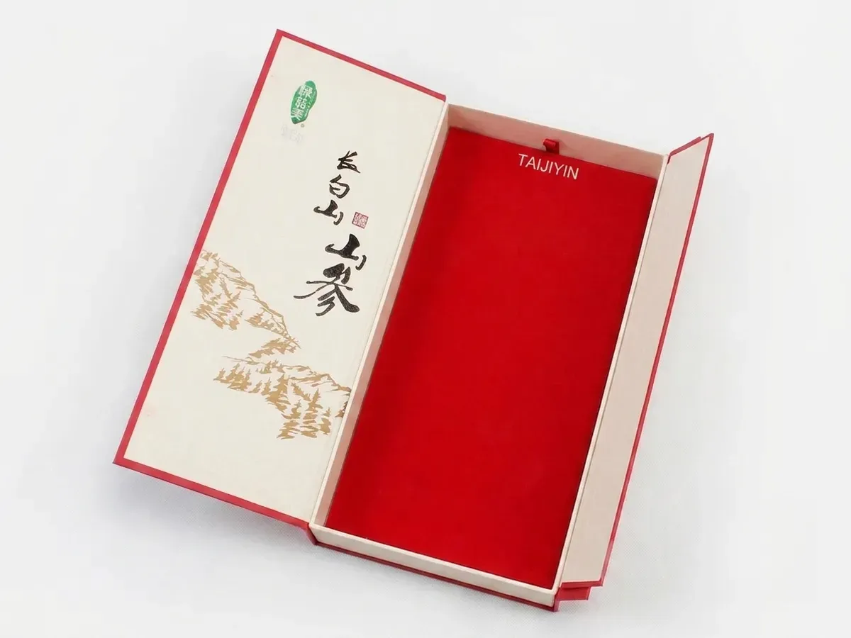 高端滋补品对开书型盒-展示内部红色植绒