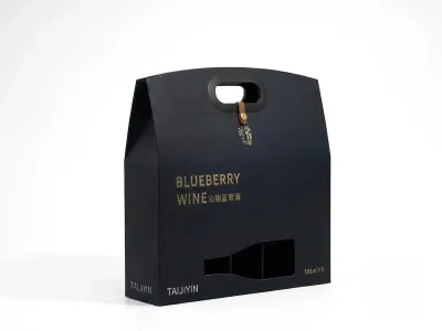 莓酒一体式手提精装盒-带牛皮绳按扣与镂空视窗
