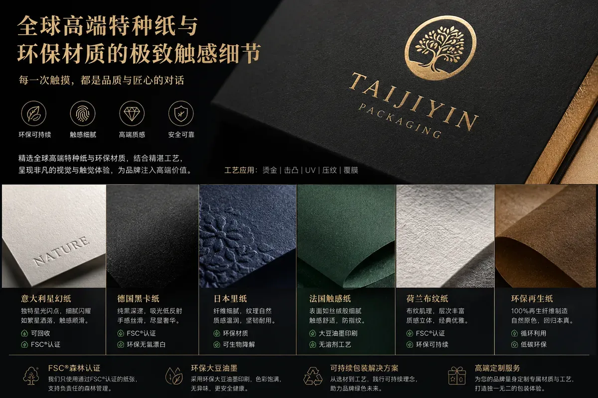 包装触感决定品牌溢价！高端特种纸与FSC环保材质应用指南 | 太极印